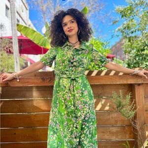 Nooworks Holiday Dress in Meadow Vibrant Green Floral Midi Dress